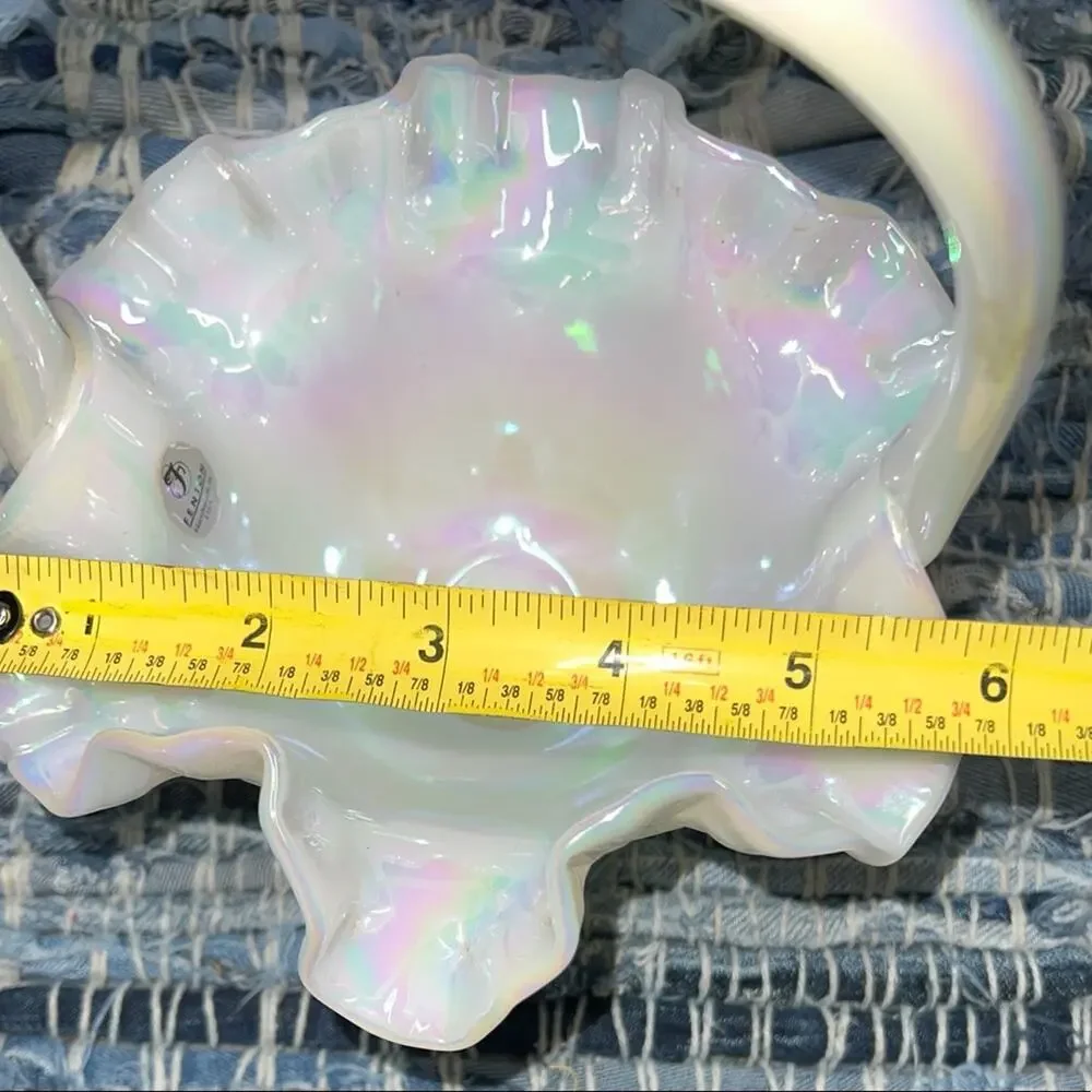 Fenton Hand painted Basket w/Handle Opalescent Signed by Artist